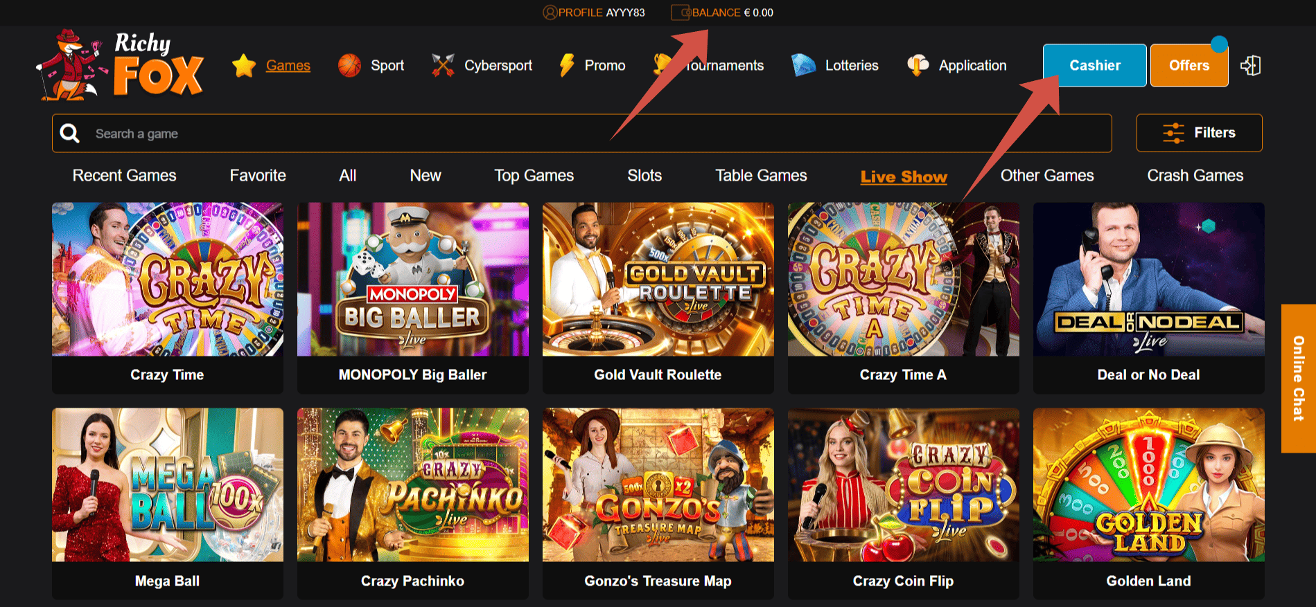 Richy Fox Casino Deposits and Withdrawals