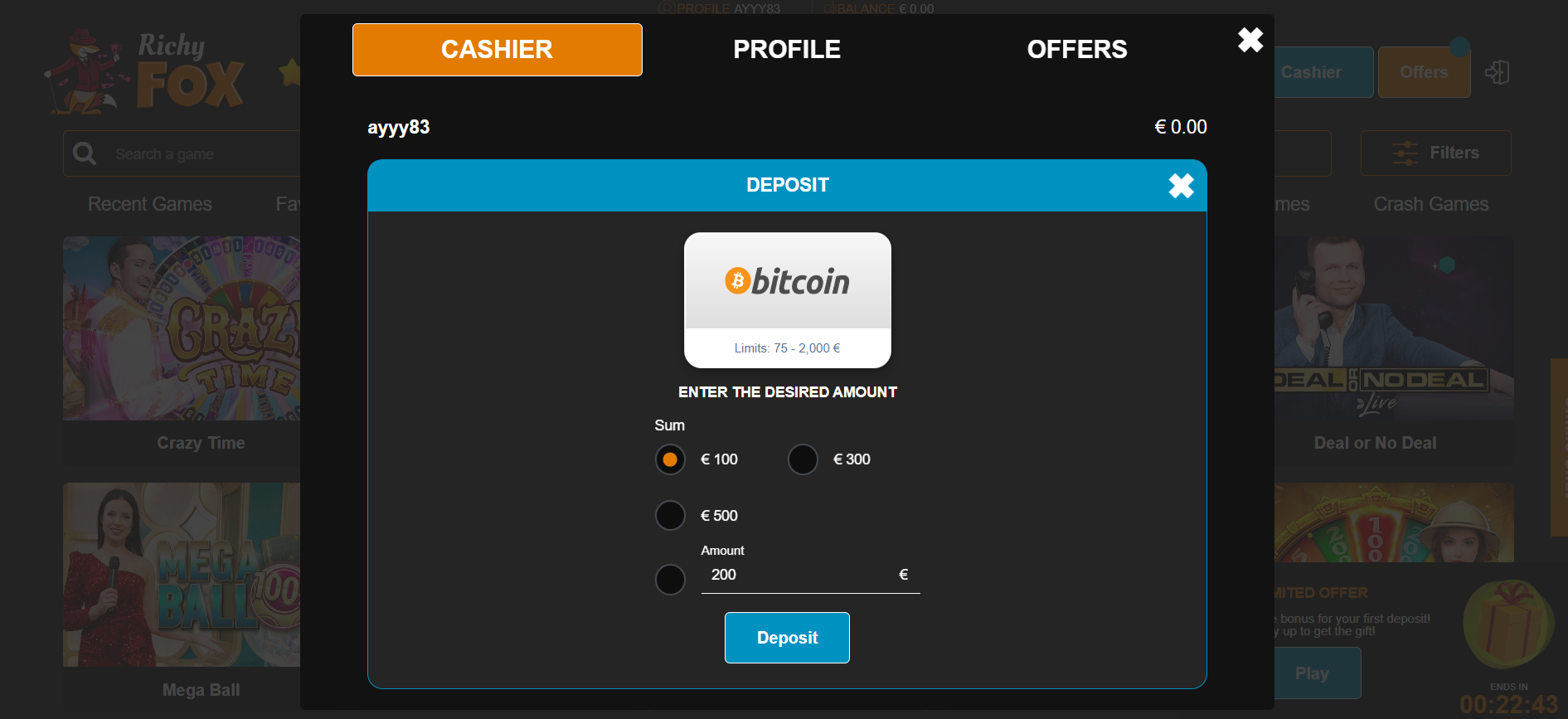 Richy Fox Casino Deposits and Withdrawals